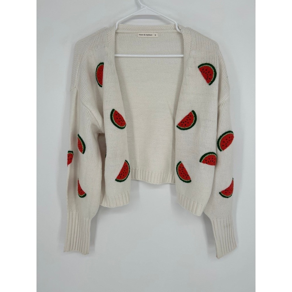 Moon & Madison Watermelon Cardigan Womens S White Fruitcore Cottagecore Knit